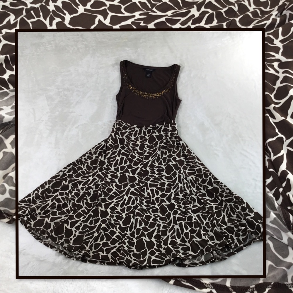 S.L.B. BROWN LEOPARD PRINT FLOUNCY SKIRT L